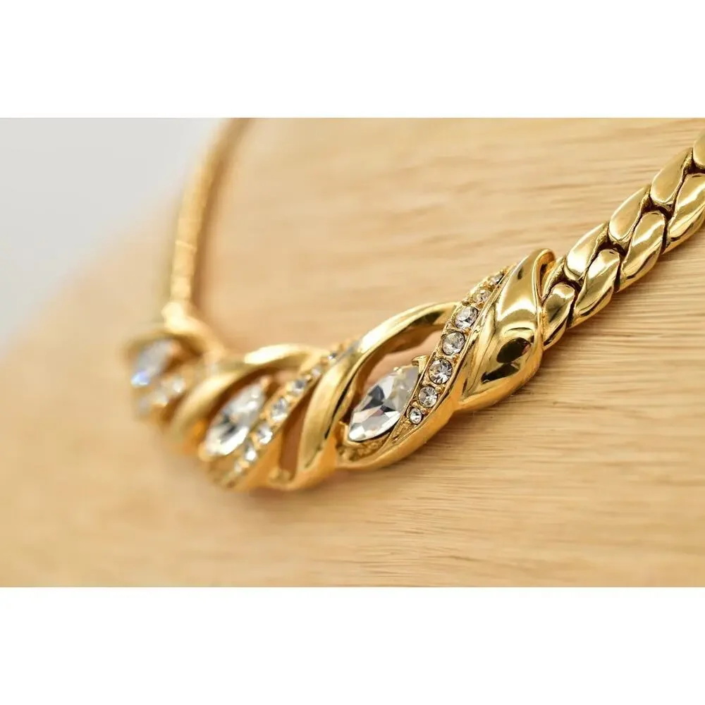 Trifari Vintage Crystal Collar Necklace Heavy Gold Chunky Signed 1960s BinBE
